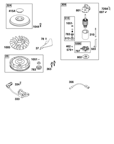 Flywheel, Ignition, And Starter Group Diagram and Parts List for 21R507-0001-H5  Briggs and Stratton Engine